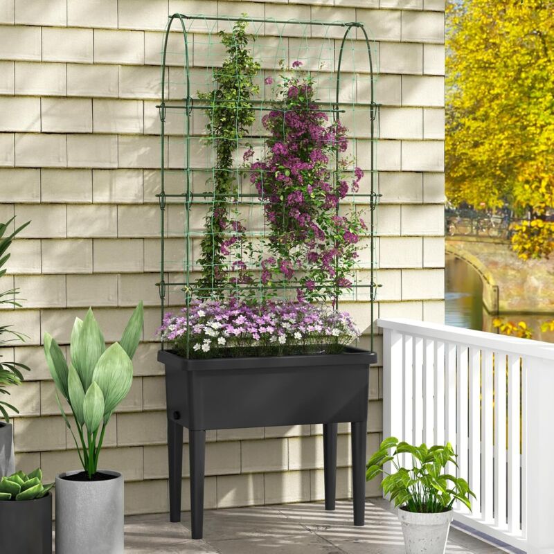 Jardinière Surélevée Tillvex 4 Niveaux En Bois – Grand Escalier De Fleurs Pour Balcon, Terrasse & Jardin