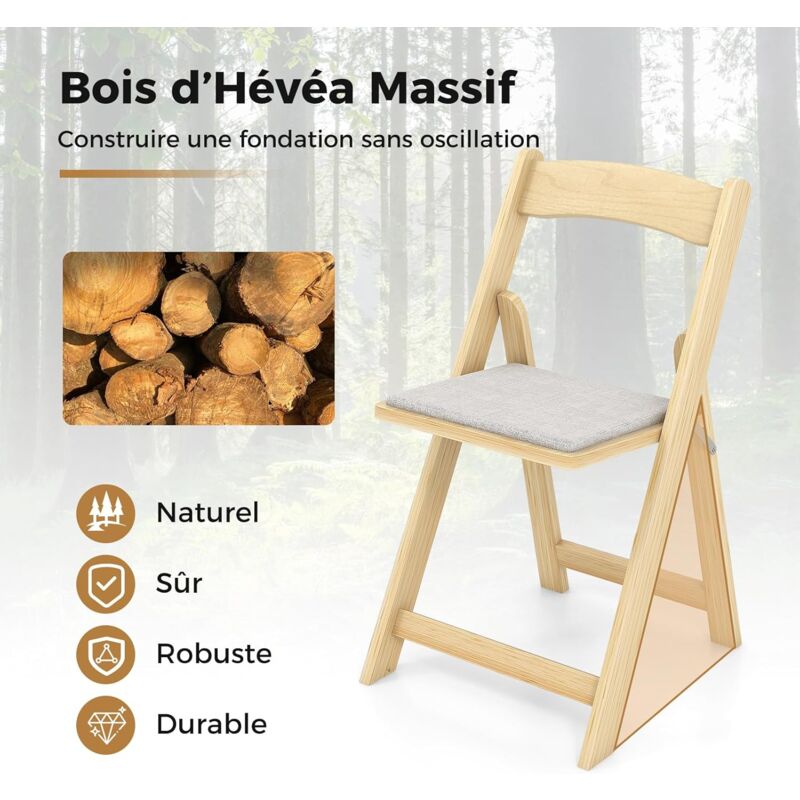 4 Chaises Pliantes En Bois Avec Housse Lin Et Siège Rembourré – Confort Et Gain De Place Pour Salle à Manger, Bureau, Salon - 2