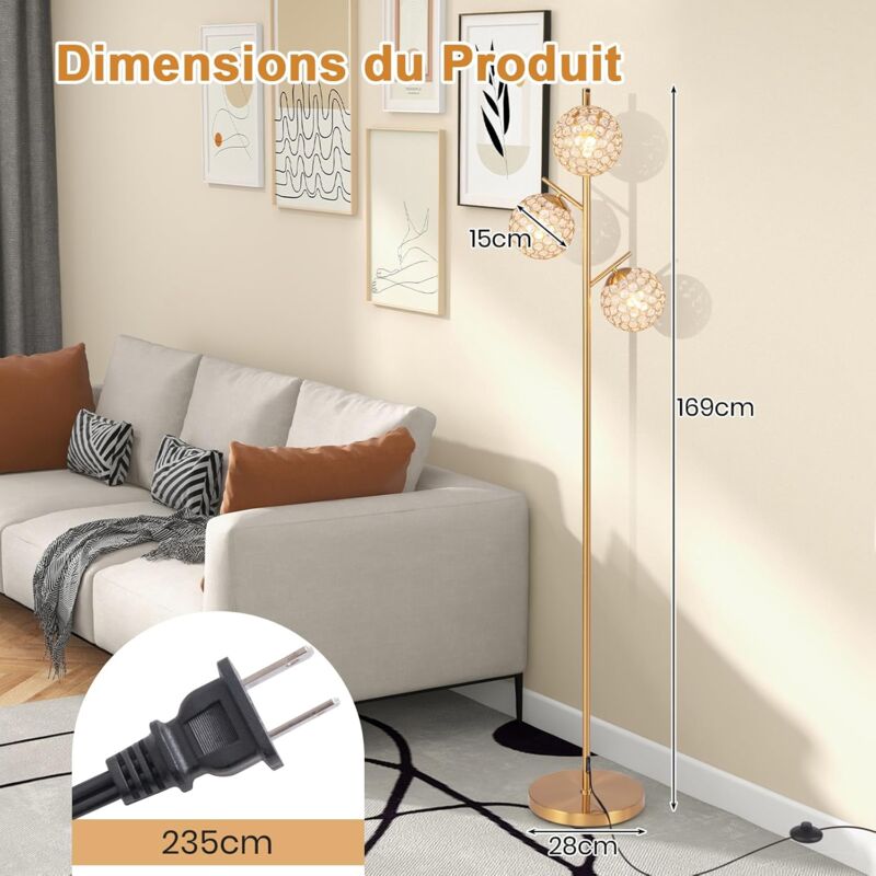 Lampe De Salon RELAX4LIFE Lampadaire Étagère 160 CM, Lampadaire