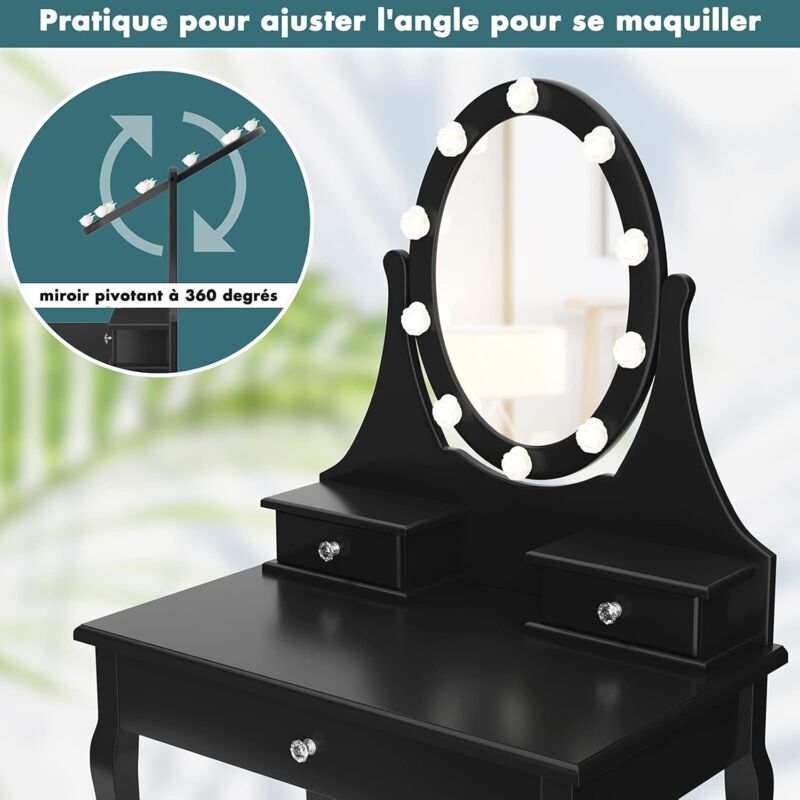 coiffeuse giantex 2 en 1 bureau avec chaise pour enfants miroir pivotants à  90 o amovible 3 tiroirs, 2 boîtes, rose - Achat & prix