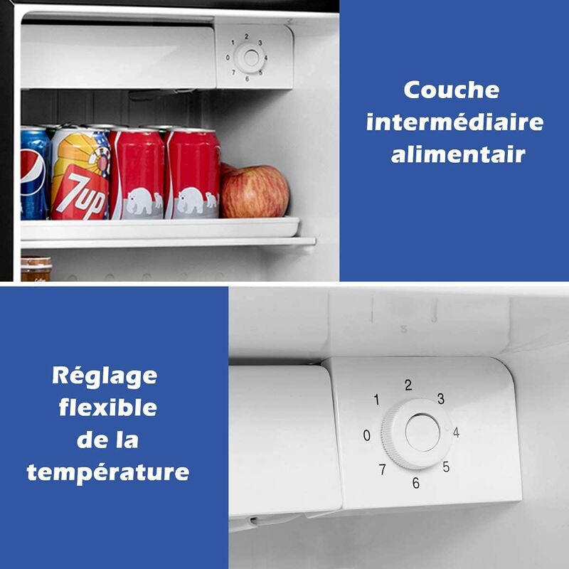 RELAX4LIFE Réfrigérateur 1 Porte 91L avec Thermostat à 7 Niveaux et Faible  Bruit, Mini-frigo Combiné avec Porte Réversible et Pieds Réglables,  Blanc/Noir (Noir) : : Gros électroménager