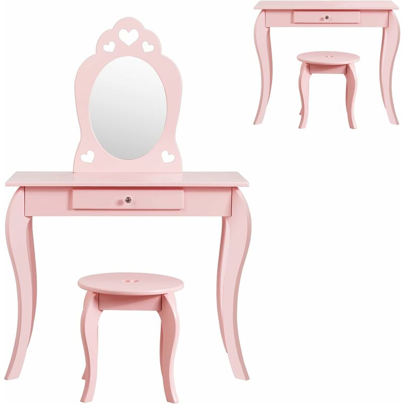 RELAX4LIFE Coiffeuse Enfant avec Tabouret et Miroir à 3 Volets Amovible, Coiffeuse  Fille 2-en-1