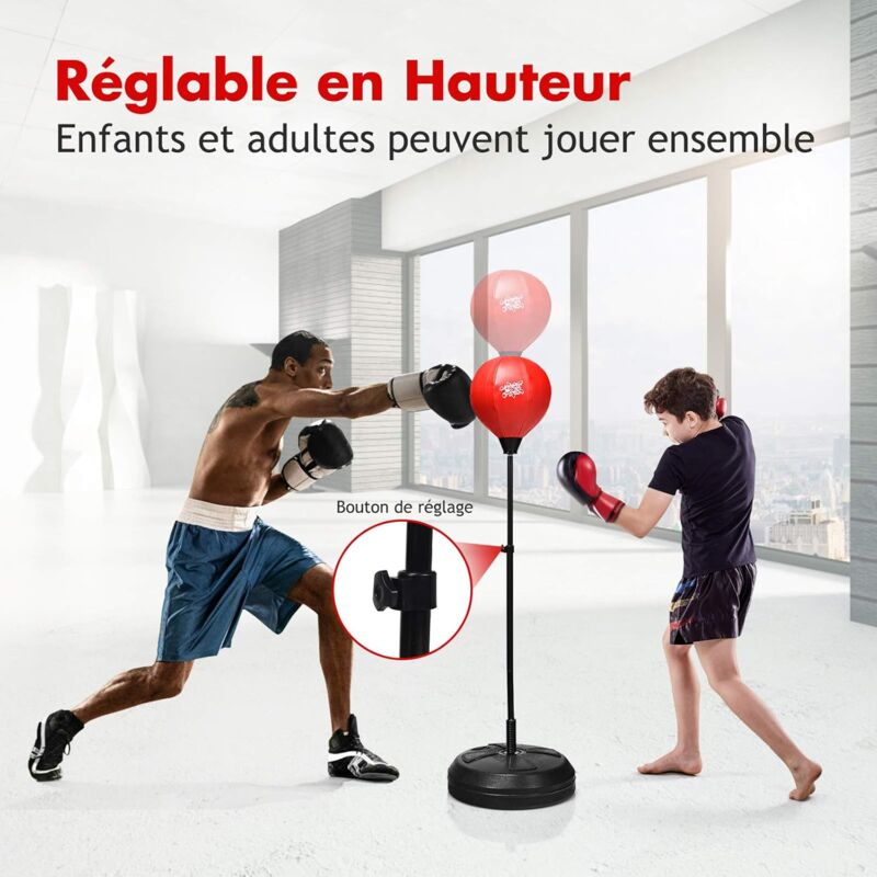 Sac de boxe pour enfants - Ensemble de boxe réglable en hauteur avec  support et gants de boxe