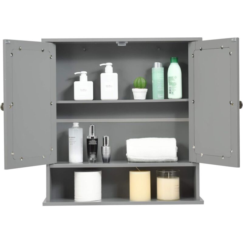 Armoire De Toilette Murale Avec Miroir Et 3 étagères - Blanc, 56x13x58 Cm - Rangement Salle De Bain, Cuisine, Couloir - Charge Max 15 Kg - 2
