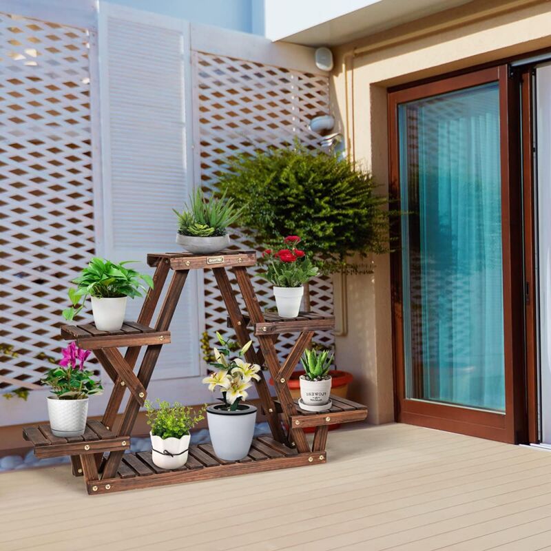 Étagère à Fleurs En Bois 6 Niveaux - Support Plantes Intérieur/Extérieur - Grand Capacité