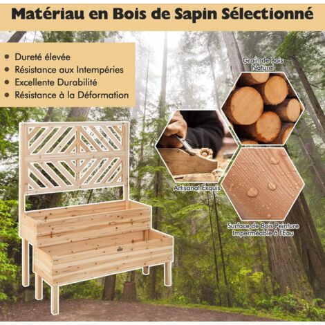 Jardinière Sur Pieds Avec Treillis - Bac Potager Élevé En Bois Pour Balcon Et Terrasse - 80 Cm - Drainage Intégré - 5