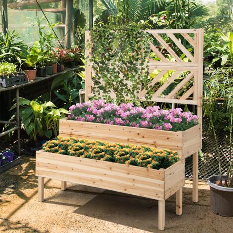 Jardinière Sur Pieds Avec Treillis - Bac Potager Élevé En Bois Pour Balcon Et Terrasse - 80 Cm - Drainage Intégré - 2