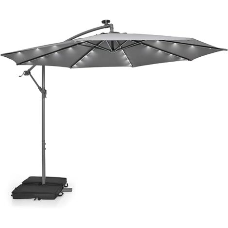 Parasol Déporté Carré 3x3 M - Rotation 360°, Inclinable 6 Positions, Toile Polyester 220g/m² Anti-UV, Gris - 7