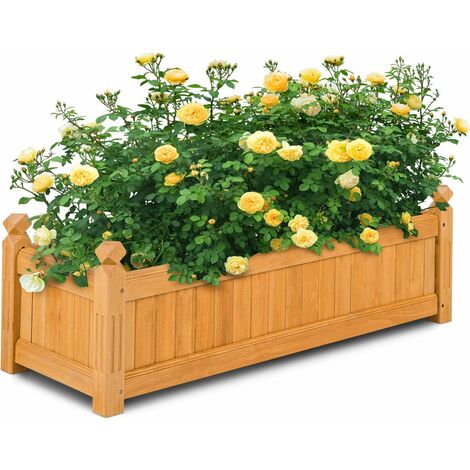 Jardinière Surélevée Bois Sapin Avec étagère - 81x37x77 Cm, Drainage, Pour Balcon Terrasse