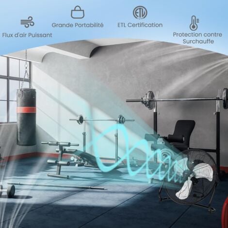 RELAX4LIFE Ventilateur de Sol Industrel Dia.60CM 350W 3 Vitesses, Ventilateur à Tambour 24 Pouces Mobile avec Poignée pour Magasin Garage Usine Cuisine Gym (style 2  62x59x20cm)