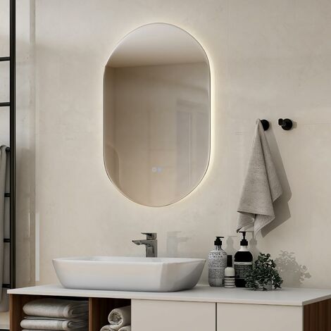 Miroir d'angle avec Support, Miroir De Salle De Bain Ovale LED, Miroir  Mural en Alliage D'aluminium, Miroir De Maquillage Smart Touch, Lumière