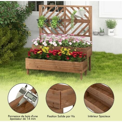 Arche De Jardin - RELAX4LIFE - Banc De Jardin 2 Places En Bois - 2 Treillis Pour Plantes