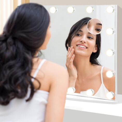 RELAX4LIFE Miroir de Maquillage LED avec Grossissant 3X & Bouton Tactile, Miroir de Coiffeuse avec 4 Luminosités Réglables & 3 Couleurs Réglables, 65 x 14 x 52,5 cm