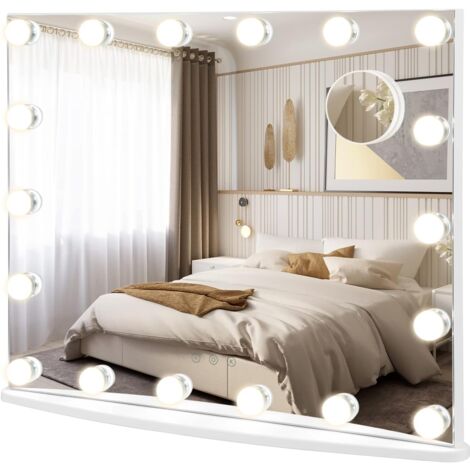 RELAX4LIFE Miroir de Maquillage LED avec Grossissant 3X & Bouton Tactile, Miroir de Coiffeuse avec 4 Luminosités Réglables & 3 Couleurs Réglables, 65 x 14 x 52,5 cm