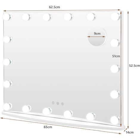 RELAX4LIFE Miroir de Maquillage LED avec Grossissant 3X & Bouton Tactile, Miroir de Coiffeuse avec 4 Luminosités Réglables & 3 Couleurs Réglables, 65 x 14 x 52,5 cm