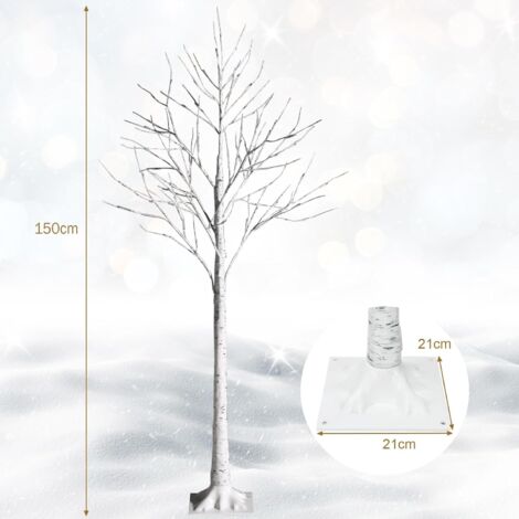 Arbre de Bouleau Artificiel 150cm avec 72 Lumières LED Blanc Chaud