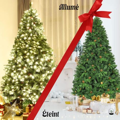 Sapin De Noël Artificiel Enneigé 135 Cm - Automatique, 120 LED, 757 Branches, Base Métallique Stable