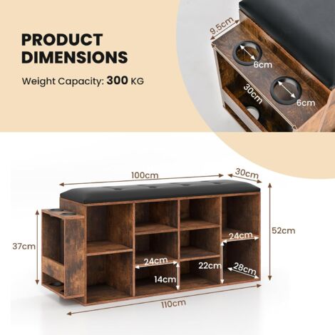 LKZ Banc De Rangement Avec Coffre Et étagère à Chaussures 80 Cm - Bois D'hévéa Et Coussin Simili Cuir