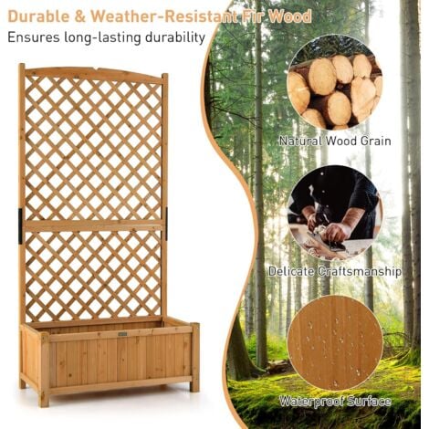RELAX4LIFE Jardinière en Bois de Sapin avec Treillis, Lit Surélevé