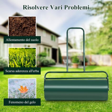 RELAX4LIFE Rouleau à Gazon 60 L Dia.40cm X Largeur 50cm, Rouleau De Jardin En Fer Remplir De Eau Ou Sable Avec Poignée En Forme De U, Bouchon De Vidange Amovible Déflecteur De