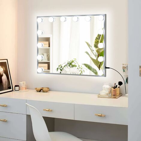 RELAX4LIFE Miroir Maquillage Lumineux Hollywood 50 x 40 CM, Miroir Coiffeuse  HD avec 14 Ampoules LED