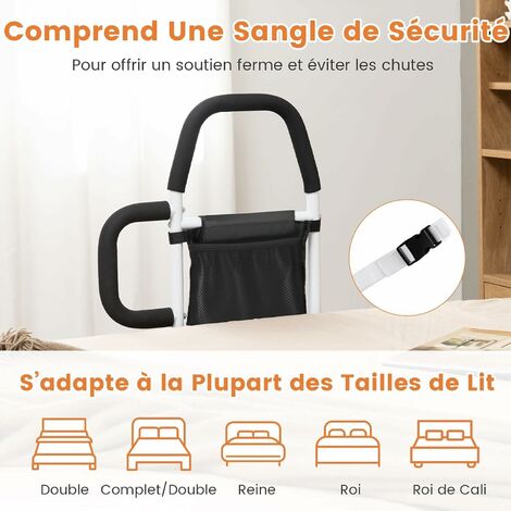 Barrière De Lit Adulte Réglable Avec Pieds - Protection Anti-Chute Noire, Hauteur Lit 26-41 Cm
