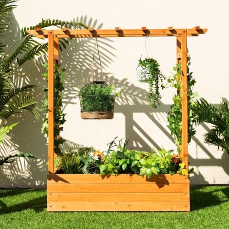 RELAX4LIFE Jardinière Surélevée avec Treillis Latéral & Supérieur, Jardinière sur Pied avec Treillis&Trous de Drainage, Conteneur de Plantes Vertical pour Plantes Grimpantes Légumes Fleurs Herbes