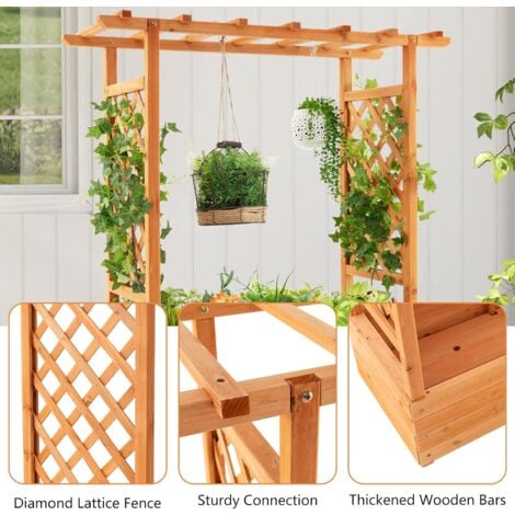 RELAX4LIFE Jardinière Surélevée avec Treillis Latéral & Supérieur, Jardinière sur Pied avec Treillis&Trous de Drainage, Conteneur de Plantes Vertical pour Plantes Grimpantes Légumes Fleurs Herbes