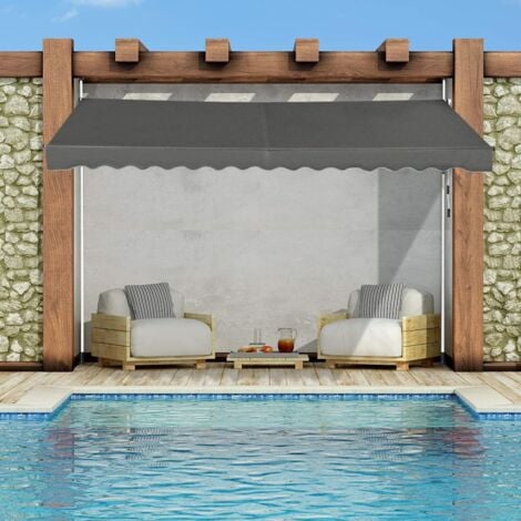 Store Banne Manuel 200cm, Auvent Rétractable Sans Perçage Avec Manivelle, Résistant Aux UV