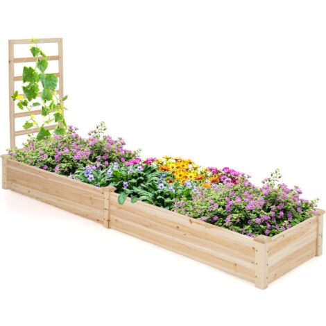 Jardinière Sur Pieds Avec Treillis - Bac Potager Élevé En Bois Pour Balcon Et Terrasse - 80 Cm - Drainage Intégré - 6