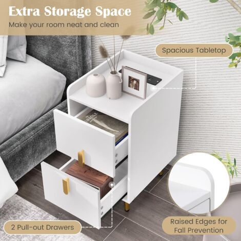 Table De Chevet - VASAGLE - Étroite Avec 2 Tiroirs Et Compartiment Ouvert - Blanc Nuage - Maison