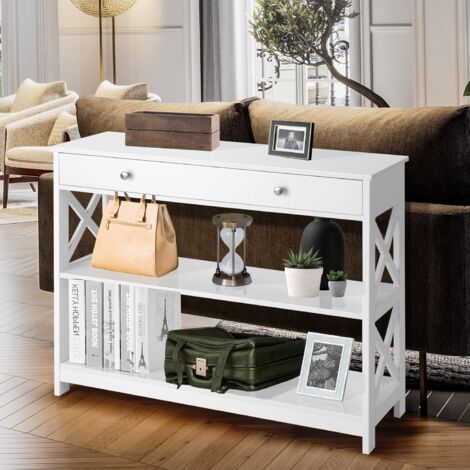 Console D’Entrée Étroite 105x30x81cm – 2 Étagères Ouvertes, Style Industriel – Meuble Rangement Couloir, Salon, Chambre