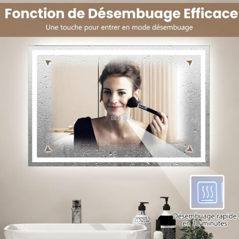 RELAX4LIFE Miroir Salle de Bain LED avec Éclairage 3 Couleurs, Intensité Variable, Miroir Lumineux Salle de Bain Anti-Buée, Fonction Mémoire (75X50cm, Rec)