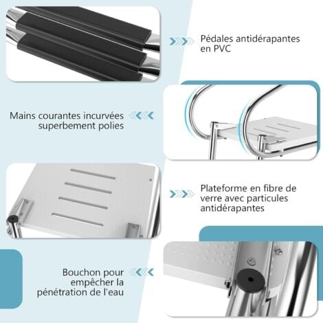 RELAX4LIFE Échelle de Piscine INOX à 3 Marches, Échelle Télescopique pour Bateau avec Plateau, Mains Courantes, Pédales Antidérapantes, Capacité 227 KG pour Piscine Yachits
