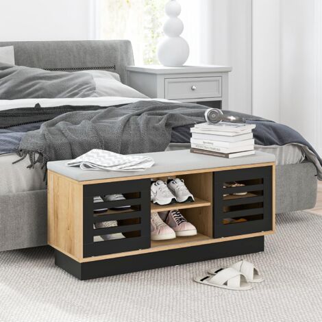 Banc à Chaussures Avec Rangement 2 Niveaux Et Assise - Pour Entrée, Couloir, Salon - Charge Max 100 Kg - Noir
