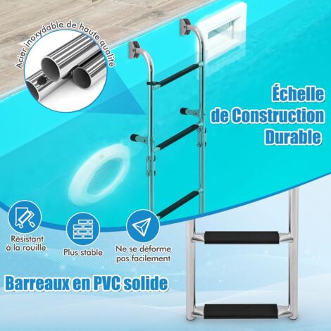 RELAX4LIFE Échelle de Piscine INOX Pliante à 4 Marches, Échelle pour Bateau avec Pédales Antidérapantes, Clip en Plastique, Capacité 225 KG pour Piscine Yachits Quai