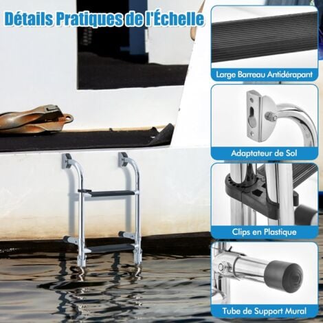 RELAX4LIFE Échelle de Piscine INOX Pliante à 4 Marches, Échelle pour Bateau avec Pédales Antidérapantes, Clip en Plastique, Capacité 225 KG pour Piscine Yachits Quai