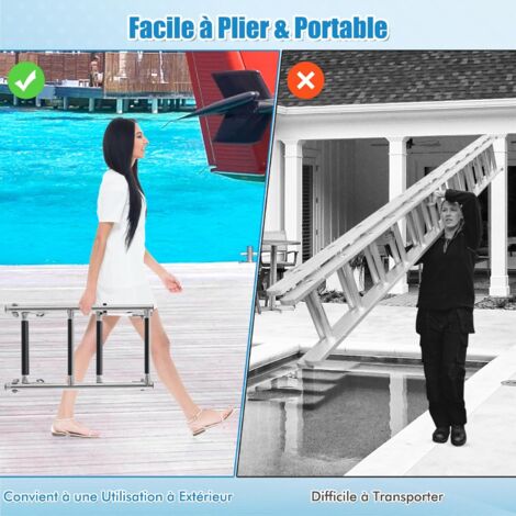 RELAX4LIFE Échelle de Piscine INOX Pliante à 4 Marches, Échelle pour Bateau avec Pédales Antidérapantes, Clip en Plastique, Capacité 225 KG pour Piscine Yachits Quai