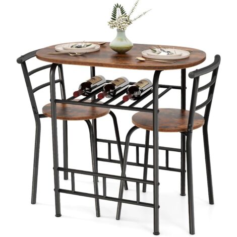 RELAX4LIFE Ensemble Table à Manger avec 2 Tabourets, Porte-Bouteille&Porte-Verre, Table Bistrot