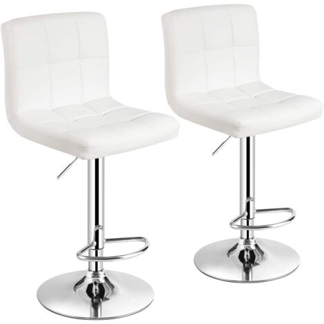 Tabouret De Bar Réglable En Hauteur - Assise Blanche Rembourrée, Base Chromée - Pour Cuisine, Bar Ou îlot - 8