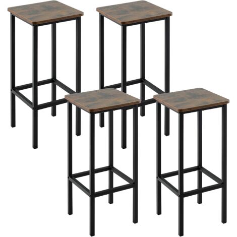 Lot De 2 Tabourets De Bar En Bois Avec Coussin Fausse Fourrure - Dossier Et Repose-pieds - Charge 150 Kg - Haut 78,5 Cm