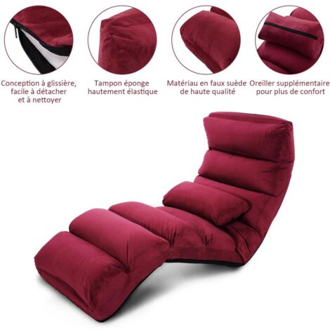 Chaise Paresseuse Rembourrée Réglable 90-180° - Fauteuil Sol Pliable Surface Suède