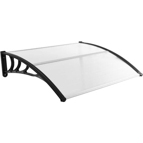 RELAX4LIFE Marquise de Porte Exterieur 120x100 CM, Auvent Porte D’entrée en Polycarbonate, Protection Contre Pluie et UV, Auvent Marquise Aluminium pour Terrasse Balcon (Noir, 120 x 100 cm)