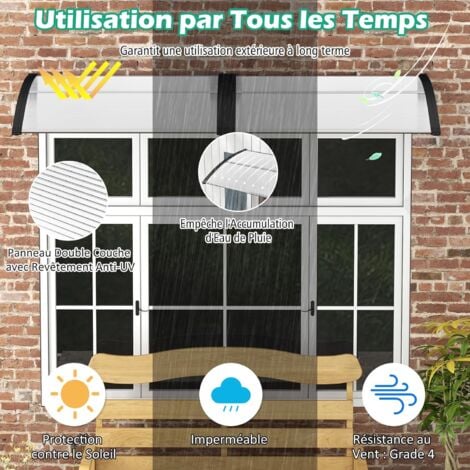 RELAX4LIFE Marquise de Porte Exterieur 120x100 CM, Auvent Porte D’entrée en Polycarbonate, Protection Contre Pluie et UV, Auvent Marquise Aluminium pour Terrasse Balcon (Noir, 120 x 100 cm)