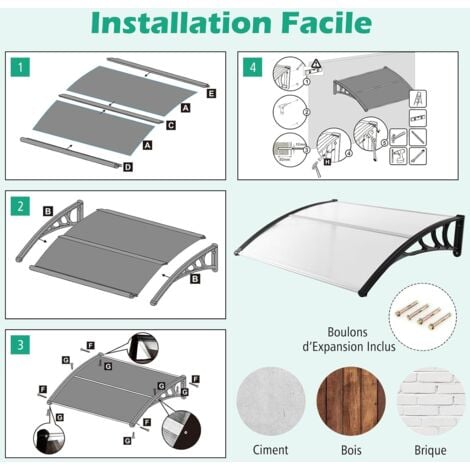RELAX4LIFE Marquise de Porte Exterieur 120x100 CM, Auvent Porte D’entrée en Polycarbonate, Protection Contre Pluie et UV, Auvent Marquise Aluminium pour Terrasse Balcon (Noir, 120 x 100 cm)