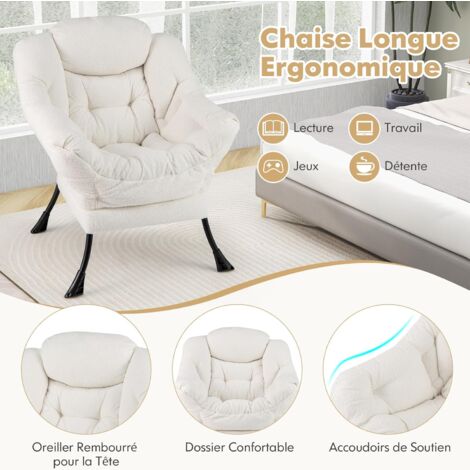 Fauteuil De Salon Confortable Avec Grand Coussin Dossier - Assise Large 80cm, Charge Max 136kg, Design Moderne Beige - 11
