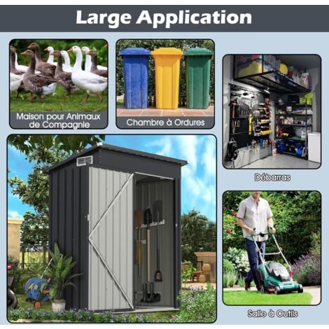 TRIUMPHKEY Abri De Jardin En Métal XL 279 X 174 X 199 Cm Avec Porte Coulissante, Fondation & Fenêtre - Acier (Gris