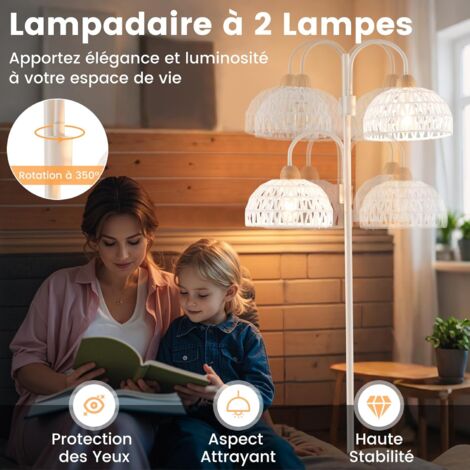 NETTLIFE Lampadaire Moderne - Lampadaire Salon E27 Or Design Lampe à 3 Flammes Avec Interrupteur à Pied Métal Blanc Verre Industriel Lampe De Sol | Leroy Merlin