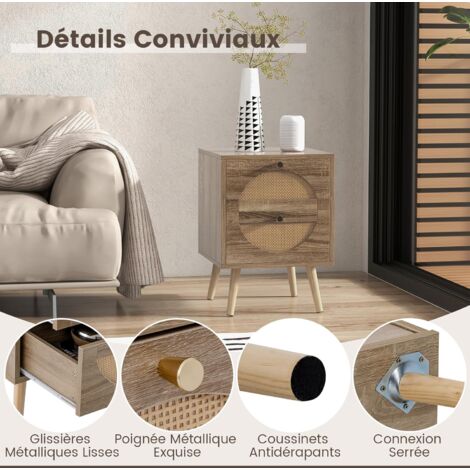 Coffre en rotin demi lune, doublé tissu