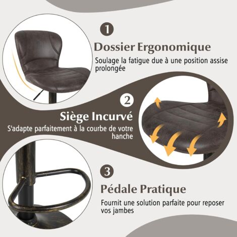 RELAX4LIFE Tabouret De Bar Lot De 2, Tabouret Haut Rond Avec Siège Marbre Faux & Cadre Métallique, Chaise Haute Bar Industrielle Avec Repose-Pieds, Pour Cuisine Comptoir Café (Noir